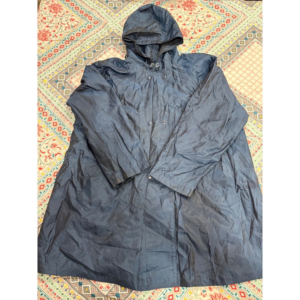 CS Navy Blue Hooded Raincoat Snap Front Lightweight Jacket Mens Large 510001